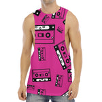 Pink Cassette Tape Pattern Print Men's Muscle Tank Top