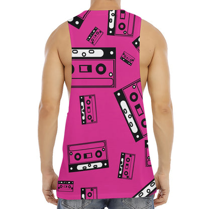 Pink Cassette Tape Pattern Print Men's Muscle Tank Top