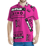 Pink Cassette Tape Pattern Print Men's Polo Shirt