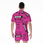 Pink Cassette Tape Pattern Print Men's Rompers