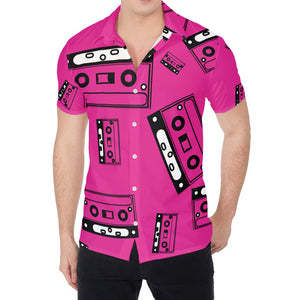 Pink Cassette Tape Pattern Print Men's Shirt