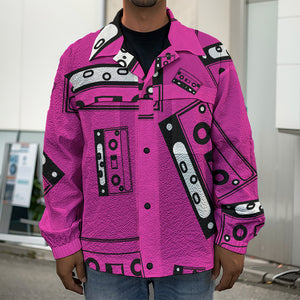 Pink Cassette Tape Pattern Print Men's Shirt Jacket