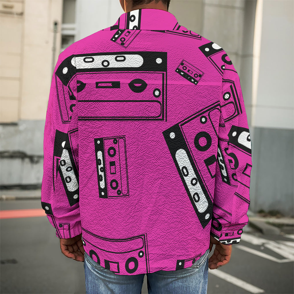 Pink Cassette Tape Pattern Print Men's Shirt Jacket