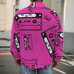 Pink Cassette Tape Pattern Print Men's Shirt Jacket