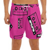 Pink Cassette Tape Pattern Print Men's Split Running Shorts