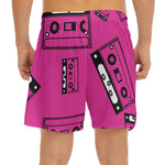 Pink Cassette Tape Pattern Print Men's Split Running Shorts