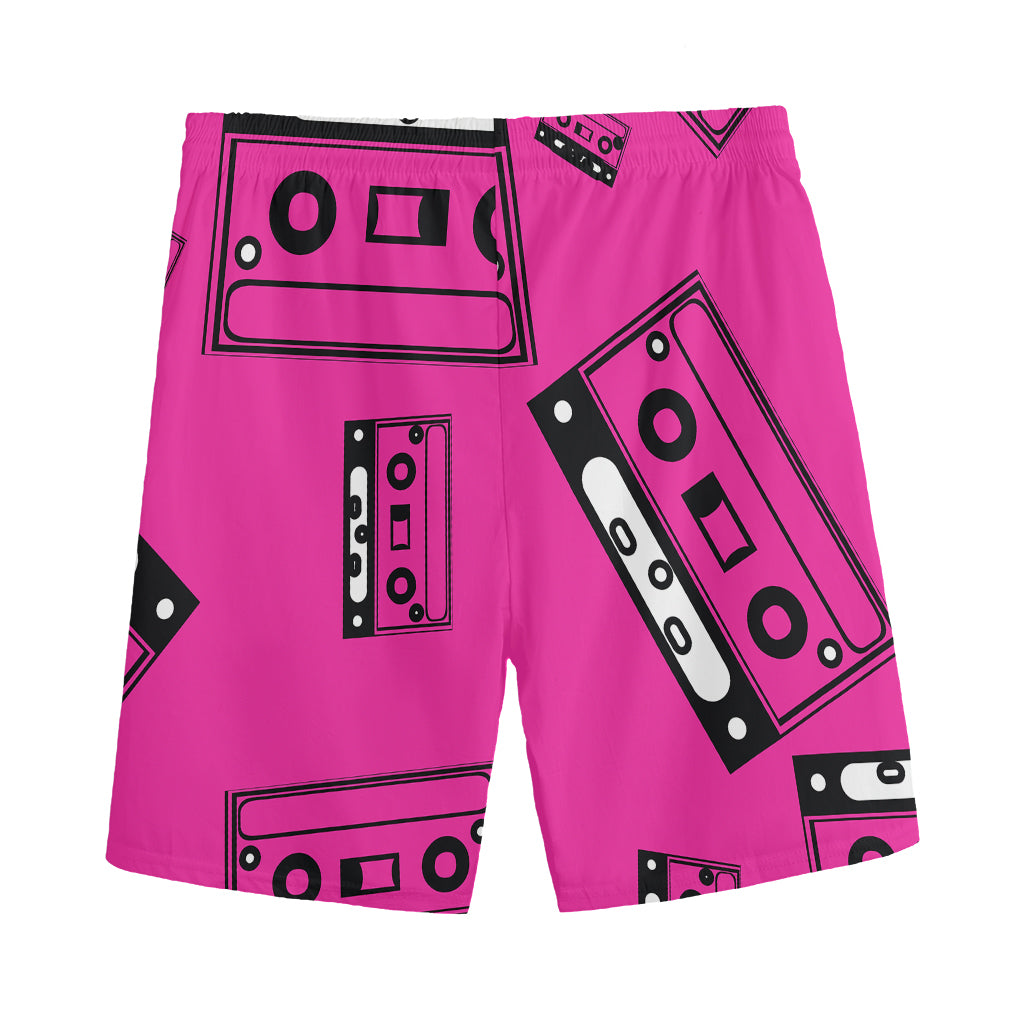 Pink Cassette Tape Pattern Print Men's Sports Shorts