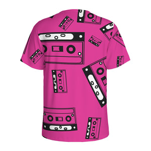 Pink Cassette Tape Pattern Print Men's Sports T-Shirt