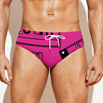 Pink Cassette Tape Pattern Print Men's Swim Briefs