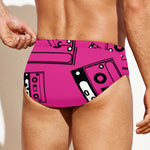 Pink Cassette Tape Pattern Print Men's Swim Briefs