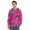 Pink Cassette Tape Pattern Print Men's Velvet Pullover Hoodie