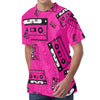 Pink Cassette Tape Pattern Print Men's Velvet T-Shirt