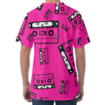 Pink Cassette Tape Pattern Print Men's Velvet T-Shirt