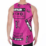 Pink Cassette Tape Pattern Print Men's Velvet Tank Top