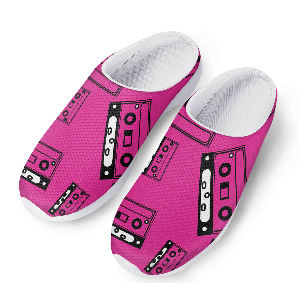 Pink Cassette Tape Pattern Print Mesh Casual Shoes