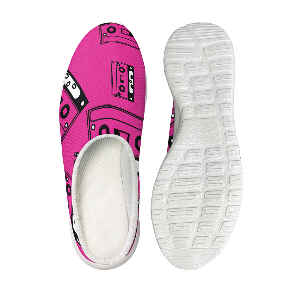 Pink Cassette Tape Pattern Print Mesh Casual Shoes