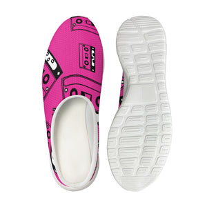 Pink Cassette Tape Pattern Print Mesh Casual Shoes