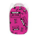 Pink Cassette Tape Pattern Print Mesh Laundry Hamper