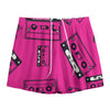 Pink Cassette Tape Pattern Print Mesh Shorts