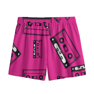 Pink Cassette Tape Pattern Print Mesh Shorts