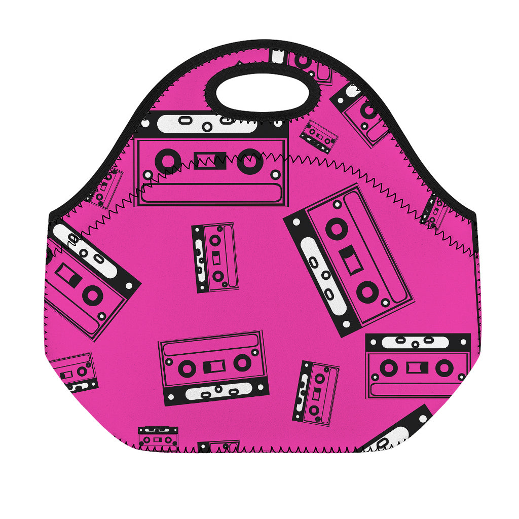 Pink Cassette Tape Pattern Print Neoprene Lunch Bag