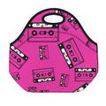 Pink Cassette Tape Pattern Print Neoprene Lunch Bag