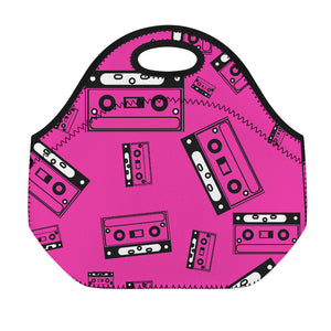 Pink Cassette Tape Pattern Print Neoprene Lunch Bag