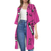 Pink Cassette Tape Pattern Print Open Front Beach Cover Up