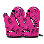 Pink Cassette Tape Pattern Print Oven Mitts
