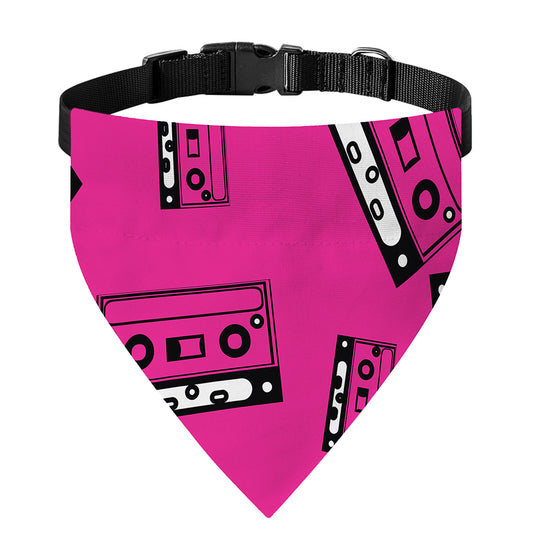 Pink Cassette Tape Pattern Print Over The Collar Dog Bandana