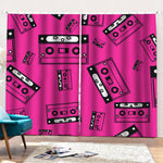 Pink Cassette Tape Pattern Print Pencil Pleat Curtains