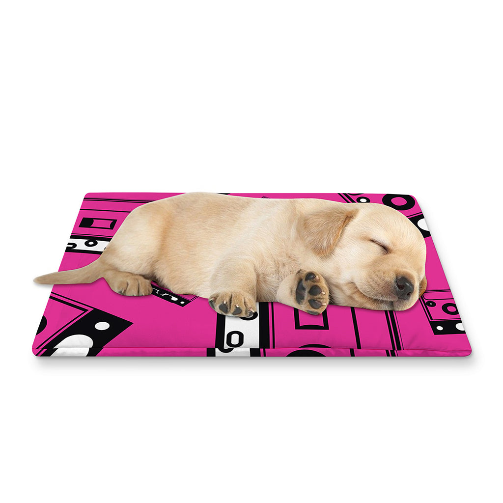 Pink Cassette Tape Pattern Print Pet Cooling Mat Cover
