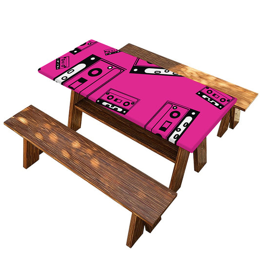 Pink Cassette Tape Pattern Print Picnic Table Cover