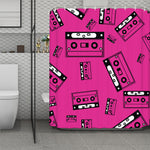 Pink Cassette Tape Pattern Print Polyester Shower Curtain
