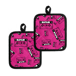 Pink Cassette Tape Pattern Print Pot Holders