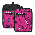 Pink Cassette Tape Pattern Print Pot Holders With Pocket