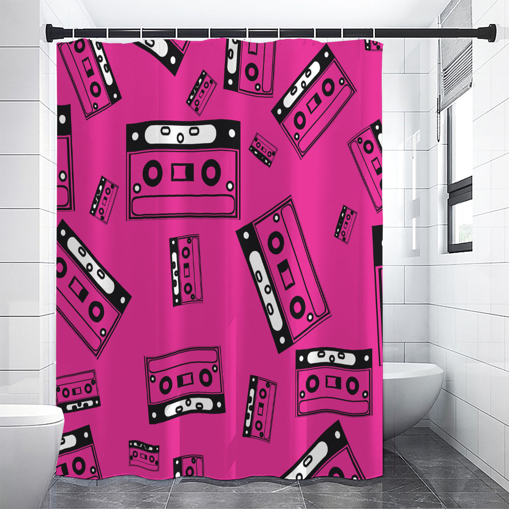 Pink Cassette Tape Pattern Print Premium Shower Curtain