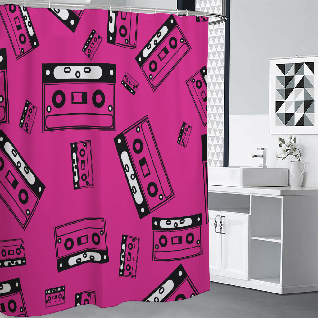 Pink Cassette Tape Pattern Print Premium Shower Curtain