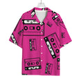 Pink Cassette Tape Pattern Print Rayon Hawaiian Shirt