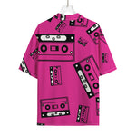 Pink Cassette Tape Pattern Print Rayon Hawaiian Shirt