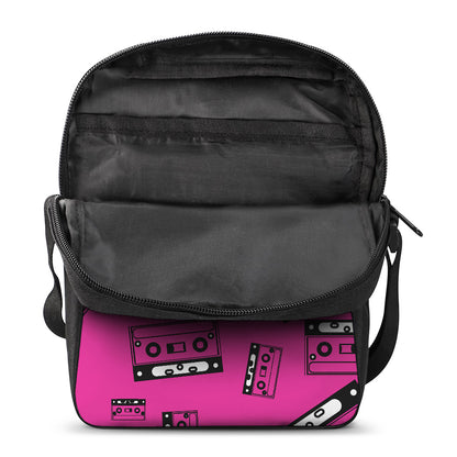 Pink Cassette Tape Pattern Print Rectangular Crossbody Bag