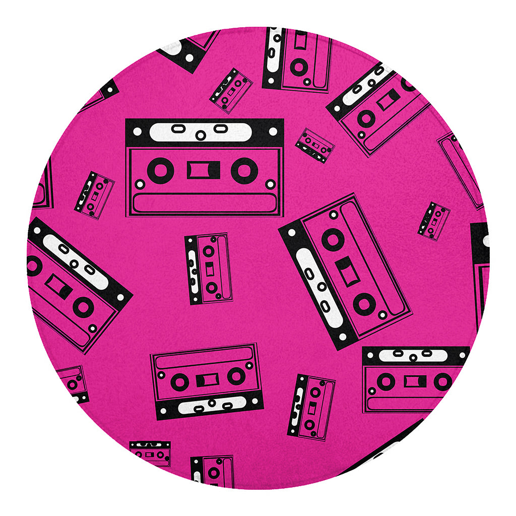 Pink Cassette Tape Pattern Print Round Blanket