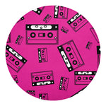 Pink Cassette Tape Pattern Print Round Blanket