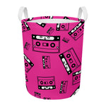 Pink Cassette Tape Pattern Print Round Laundry Basket