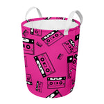 Pink Cassette Tape Pattern Print Round Laundry Basket