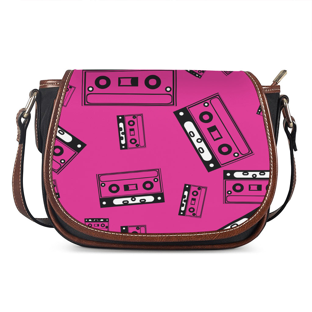 Pink Cassette Tape Pattern Print Saddle Bag