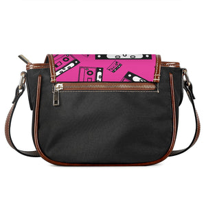 Pink Cassette Tape Pattern Print Saddle Bag