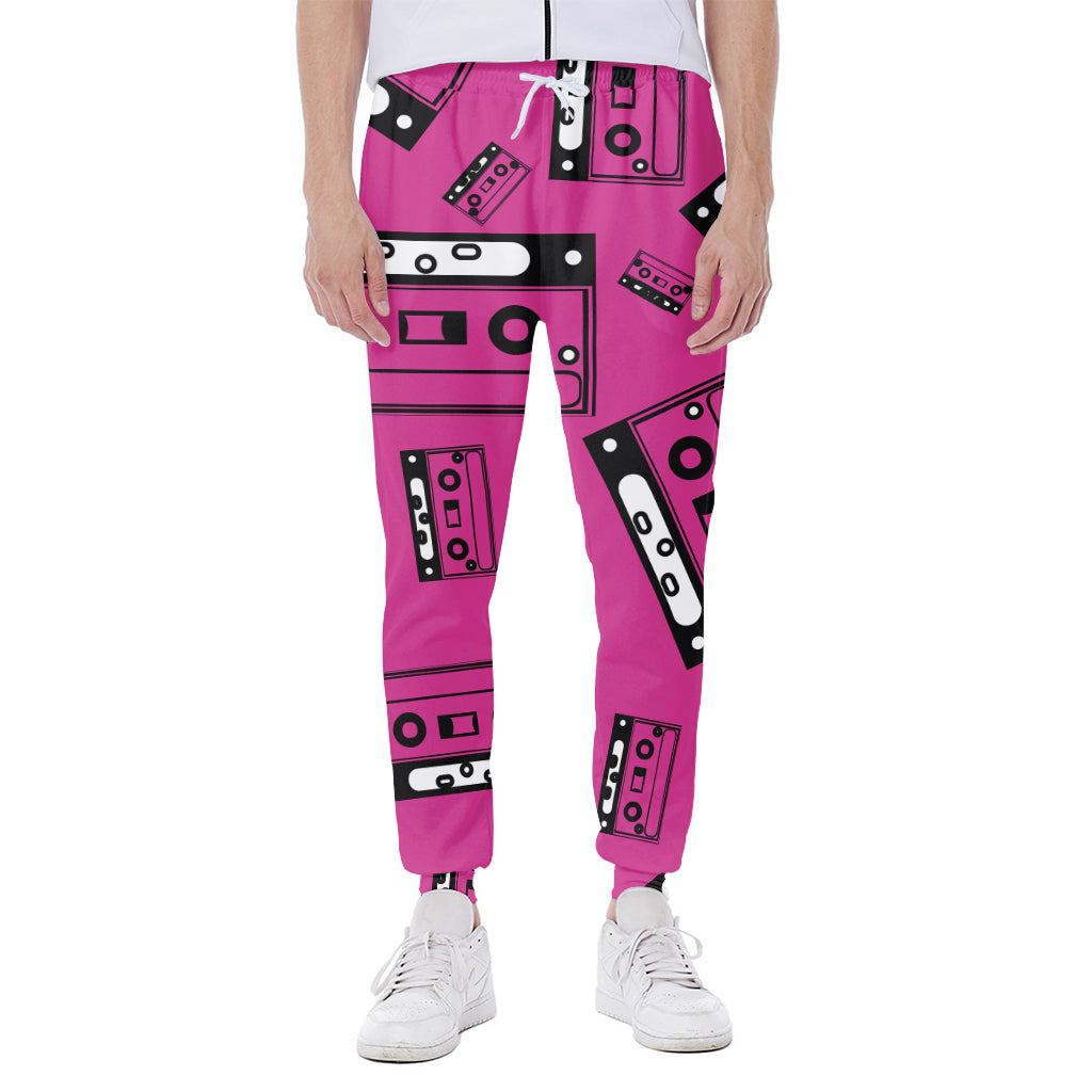 Pink Cassette Tape Pattern Print Scuba Joggers