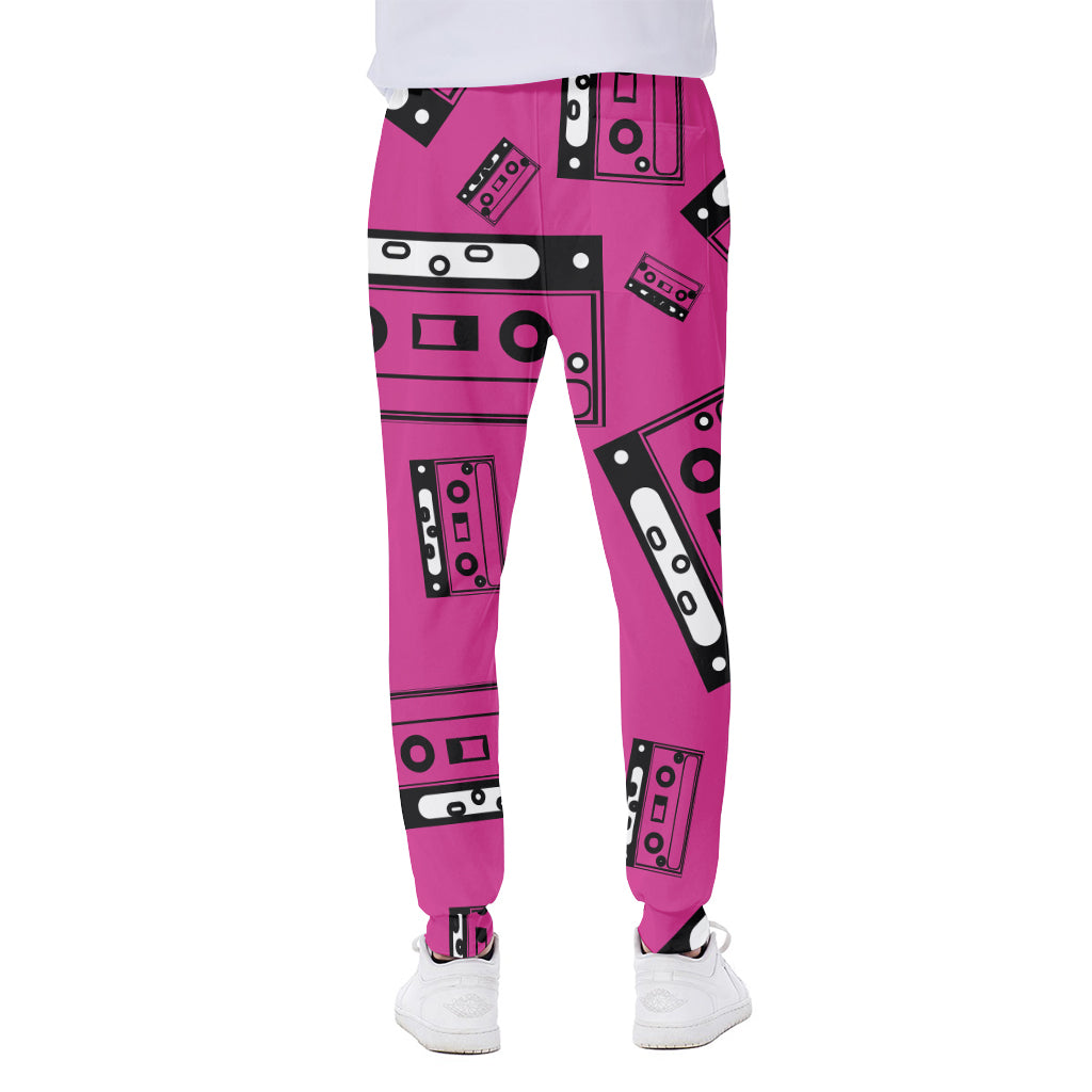 Pink Cassette Tape Pattern Print Scuba Joggers