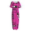 Pink Cassette Tape Pattern Print Short Sleeve Long Nightdress